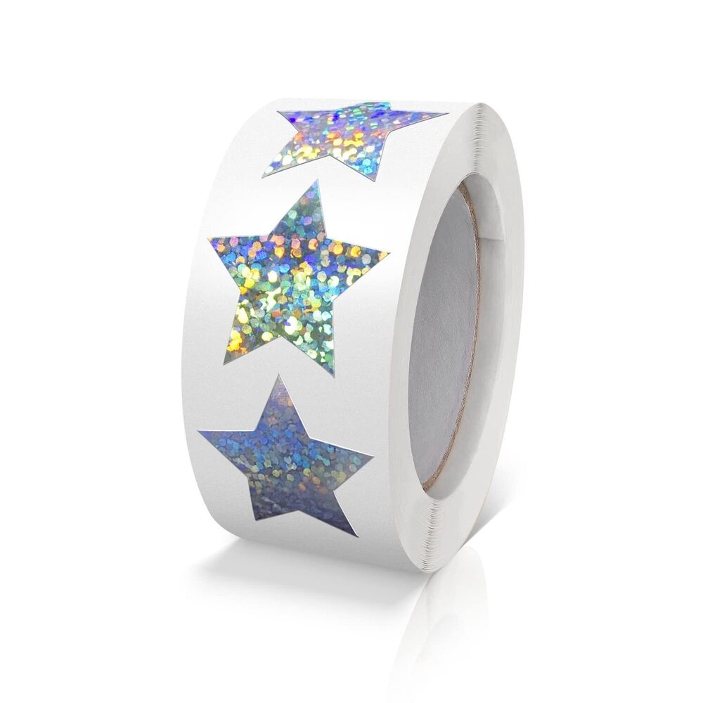 2618 Silver Star Stickers Roll 1 inch Self Adhesive Sparkly Shiny Stars